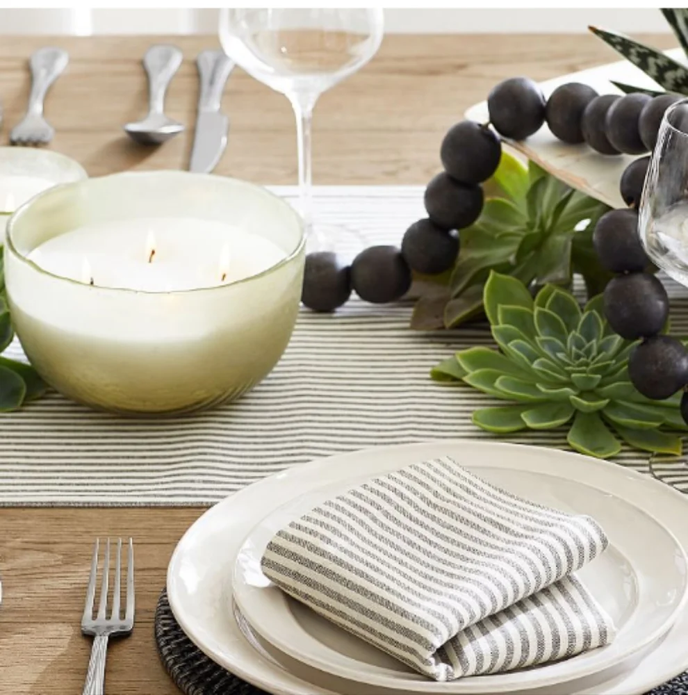 NWT Pottery Barn Wheaton Stripe Linen/Cotton Table Runner 18